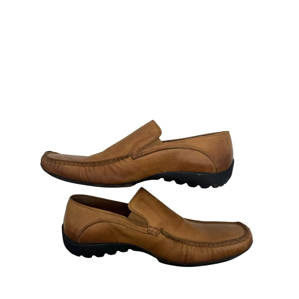 Spatarella Made In Italy Tan Pebbled Leather Driver Loafers Square Toe Mens‎